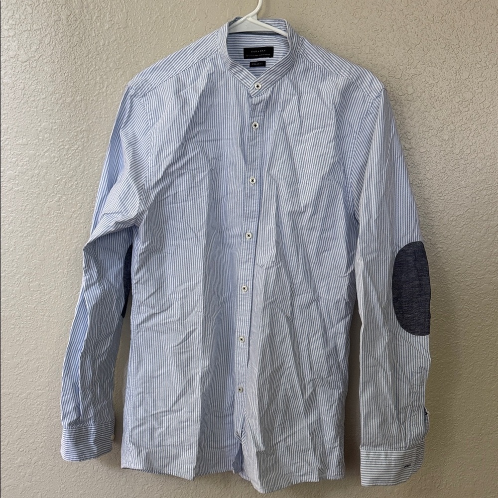 Zara Man Light Blue Striped Shirt